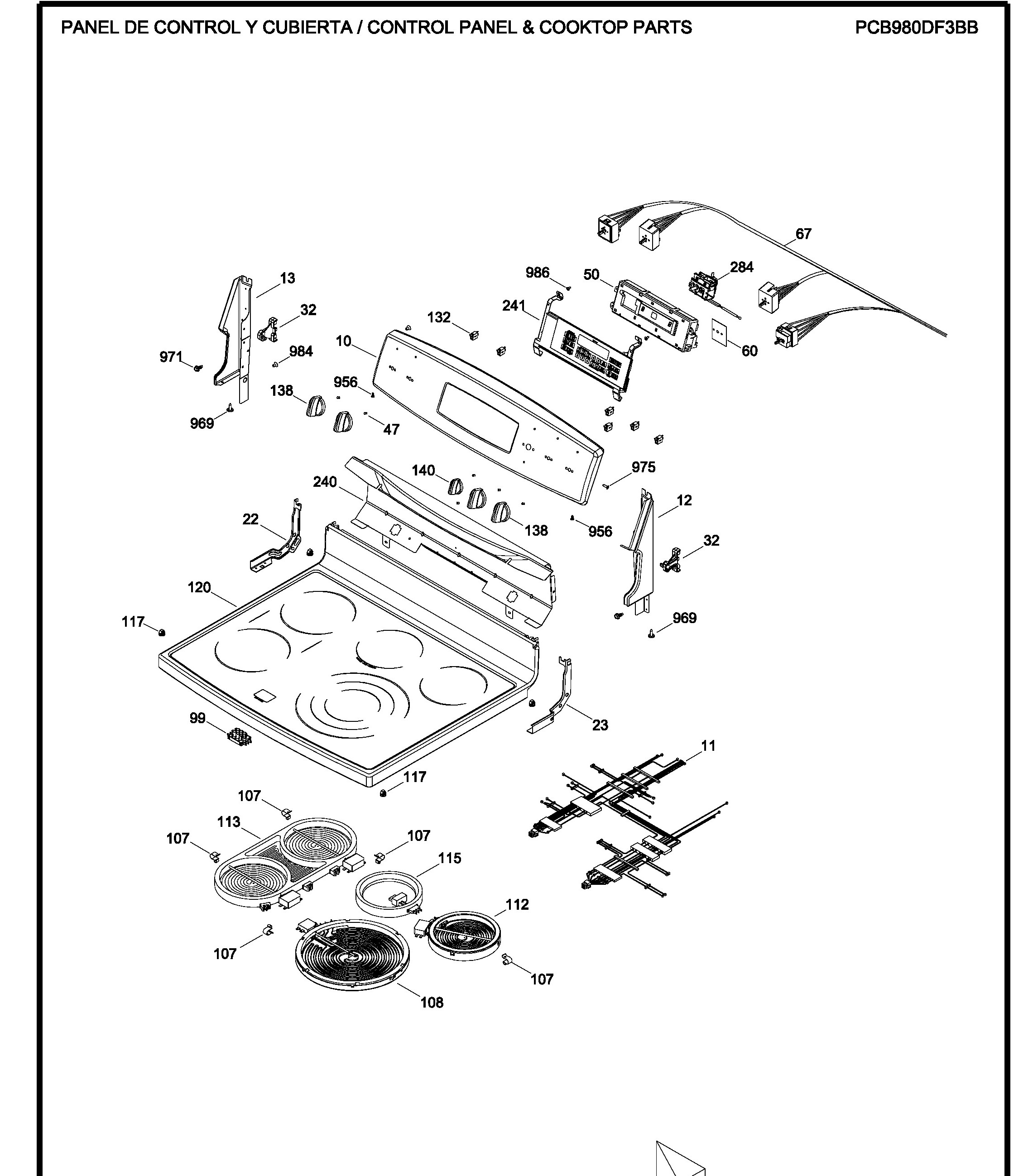 PCB980DF3BB Exploded View 1 appliance exploded-view parts diagram