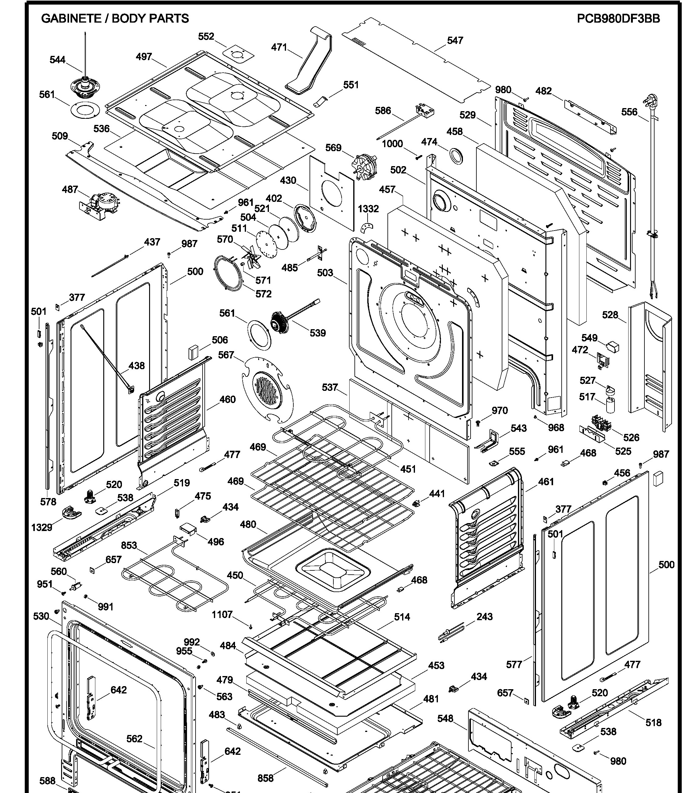 PCB980DF3BB Exploded View 2 appliance exploded-view parts diagram