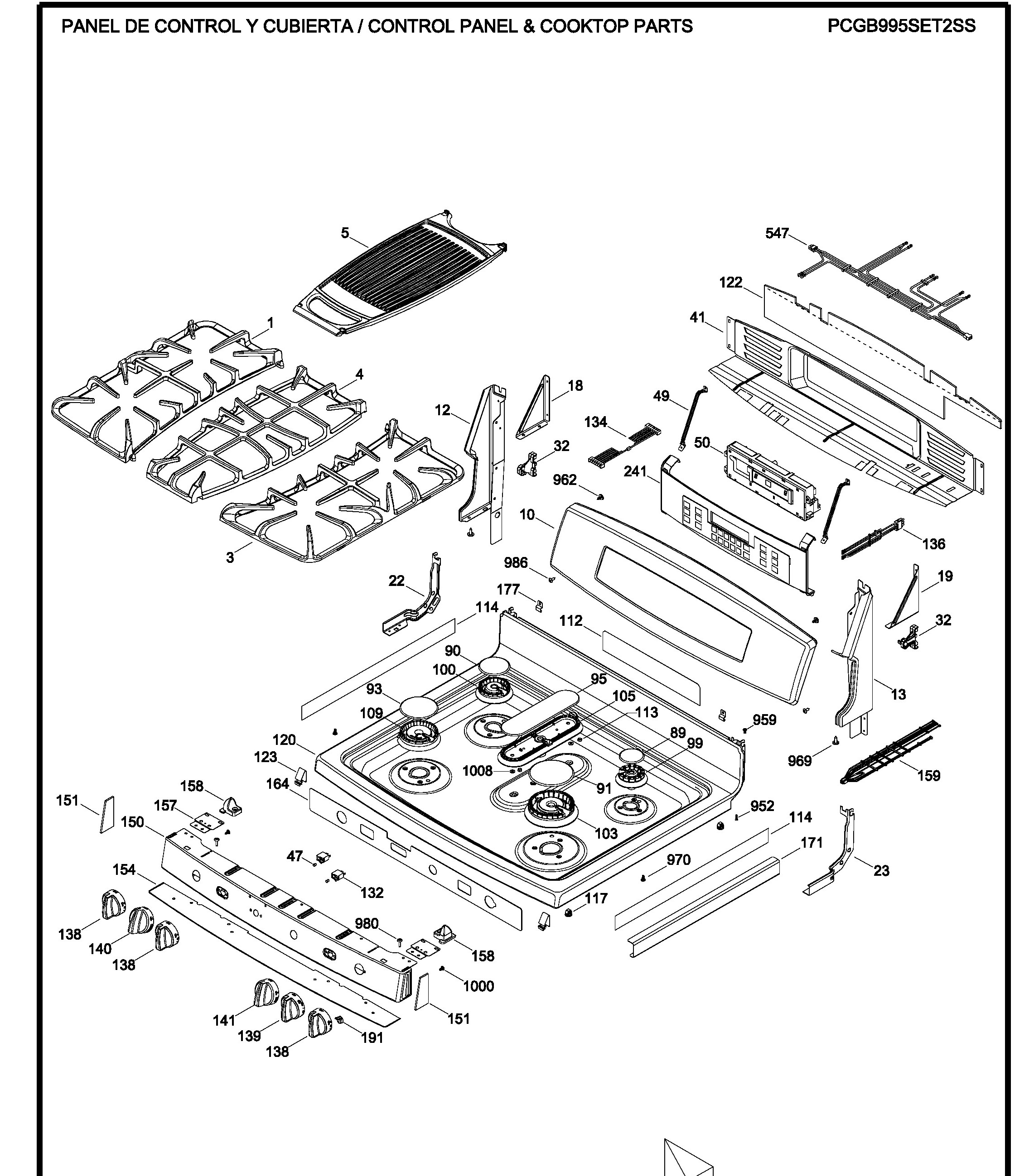 PCGB995SET2SS Exploded View 1 appliance exploded-view parts diagram