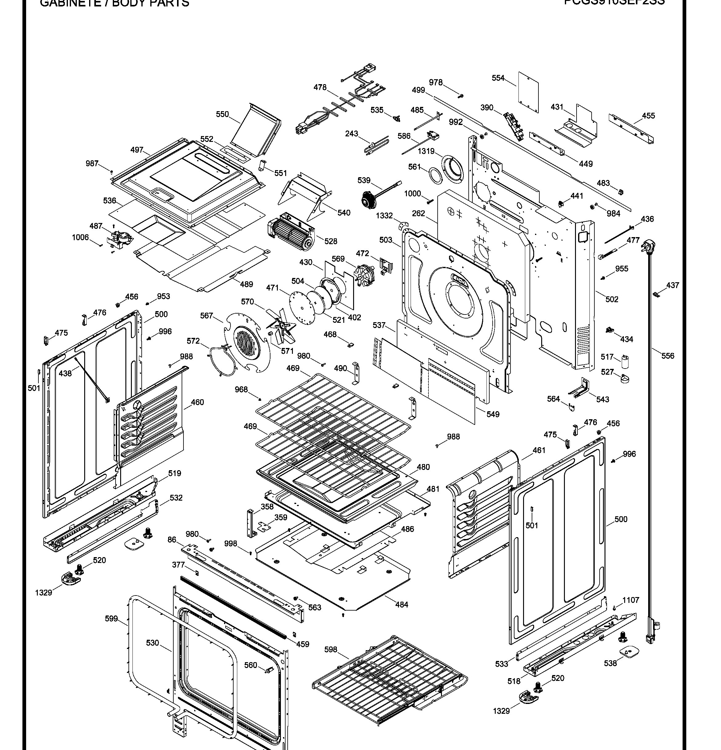 PCGS910SEF2SS Exploded View 3 appliance exploded-view parts diagram