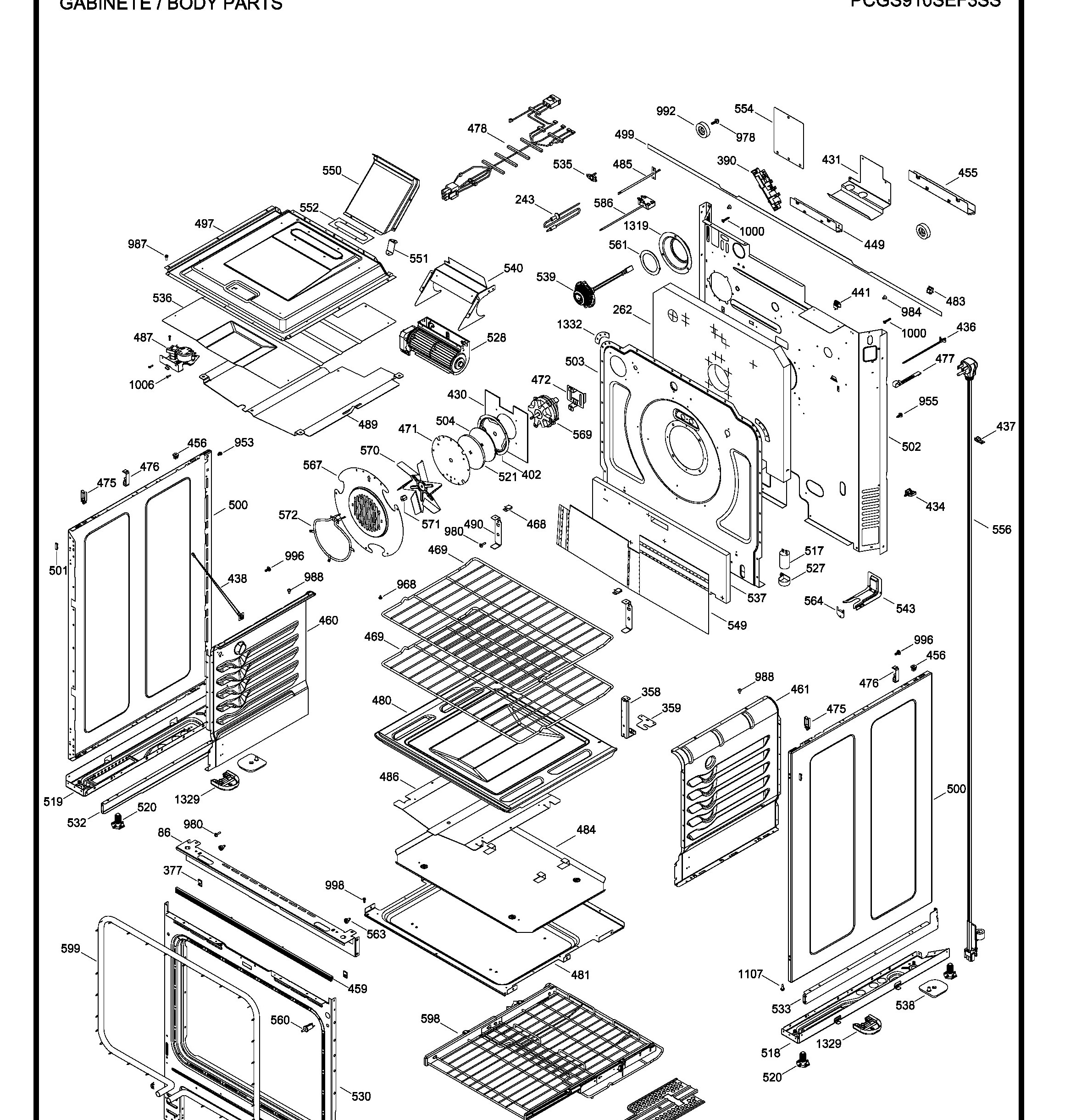 PCGS910SEF3SS Exploded View 3 appliance exploded-view parts diagram