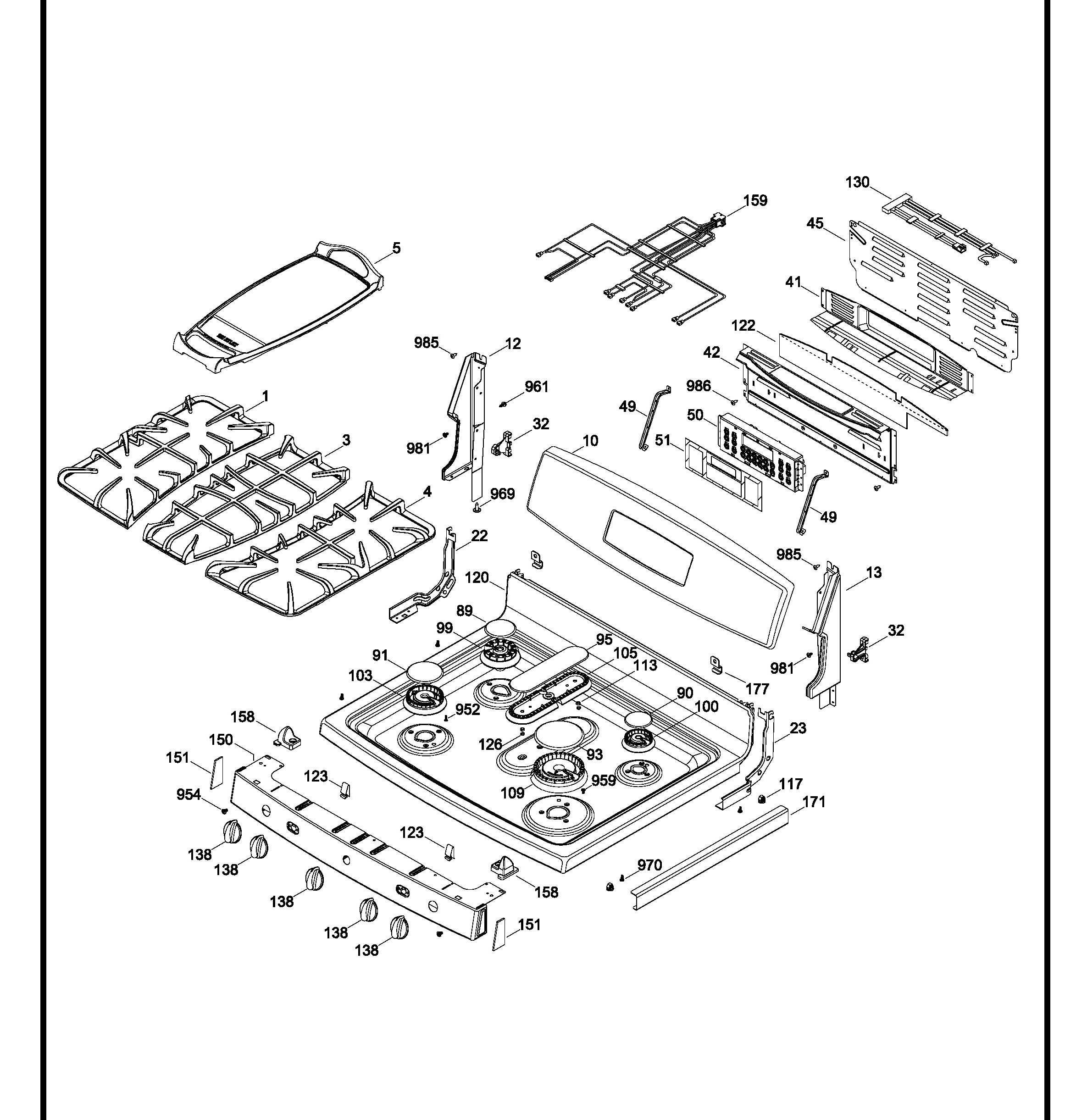 PGB910SEM4SS Exploded View 1 appliance exploded-view parts diagram