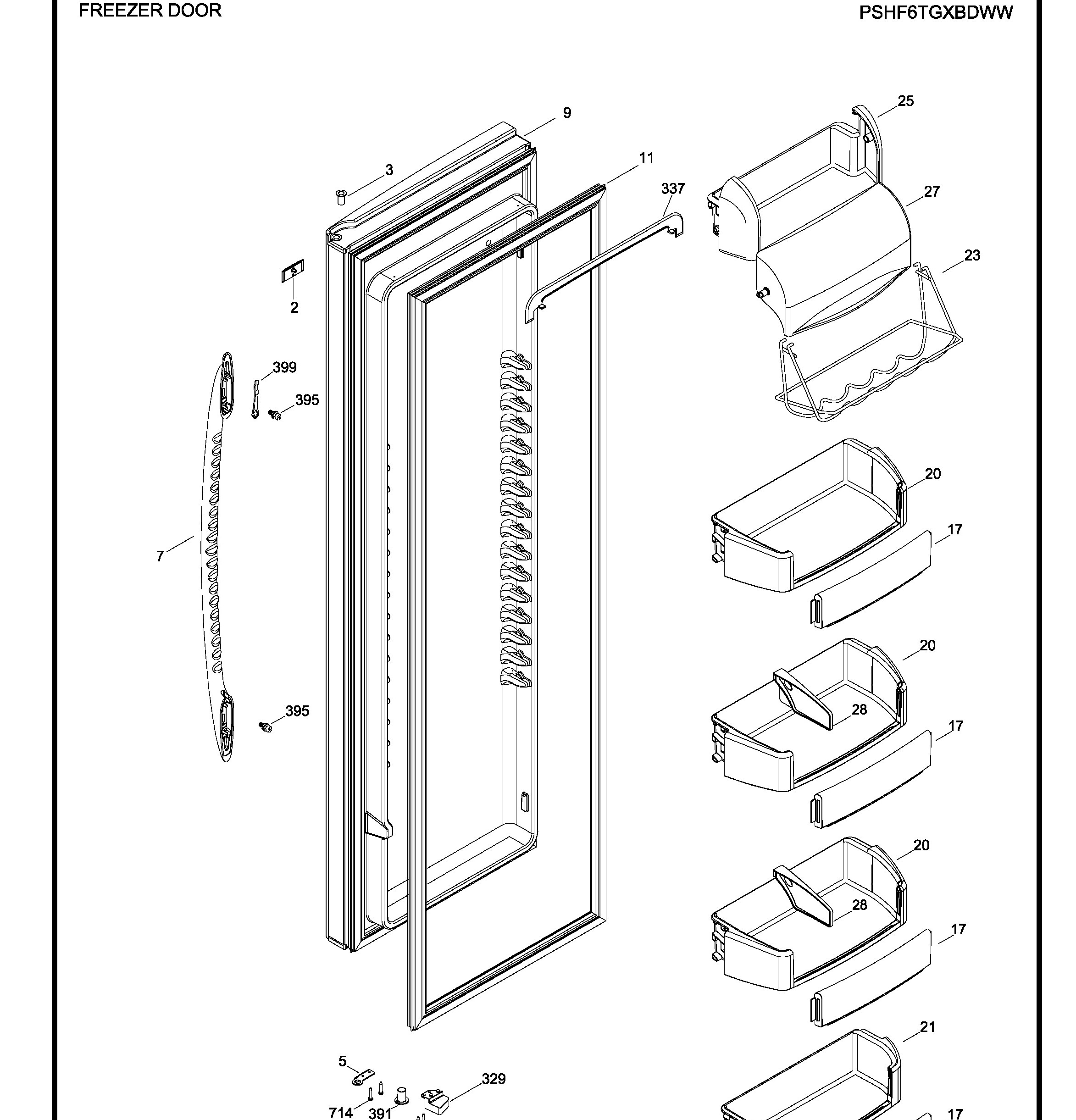 PSHF6TGXBDWW Exploded View 1 appliance exploded-view parts diagram