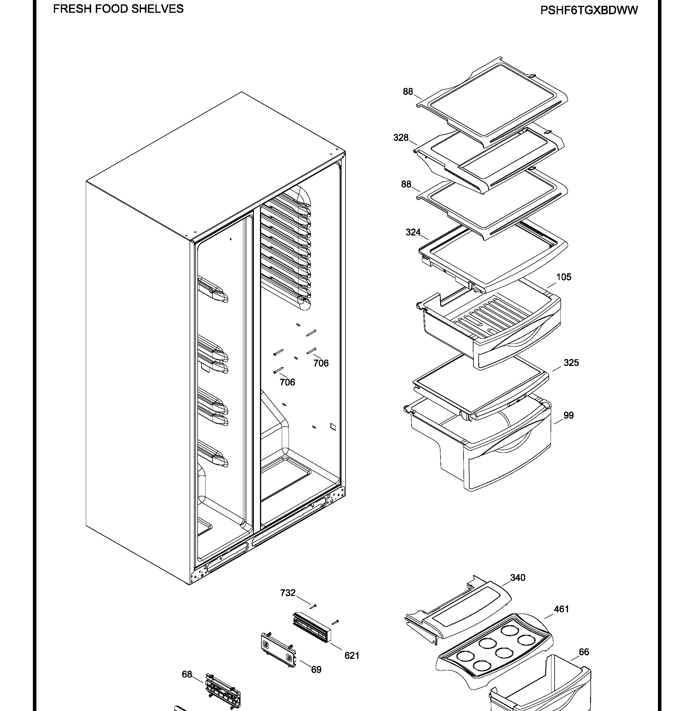 PSHF6TGXBDWW Exploded View 4 appliance exploded-view parts diagram
