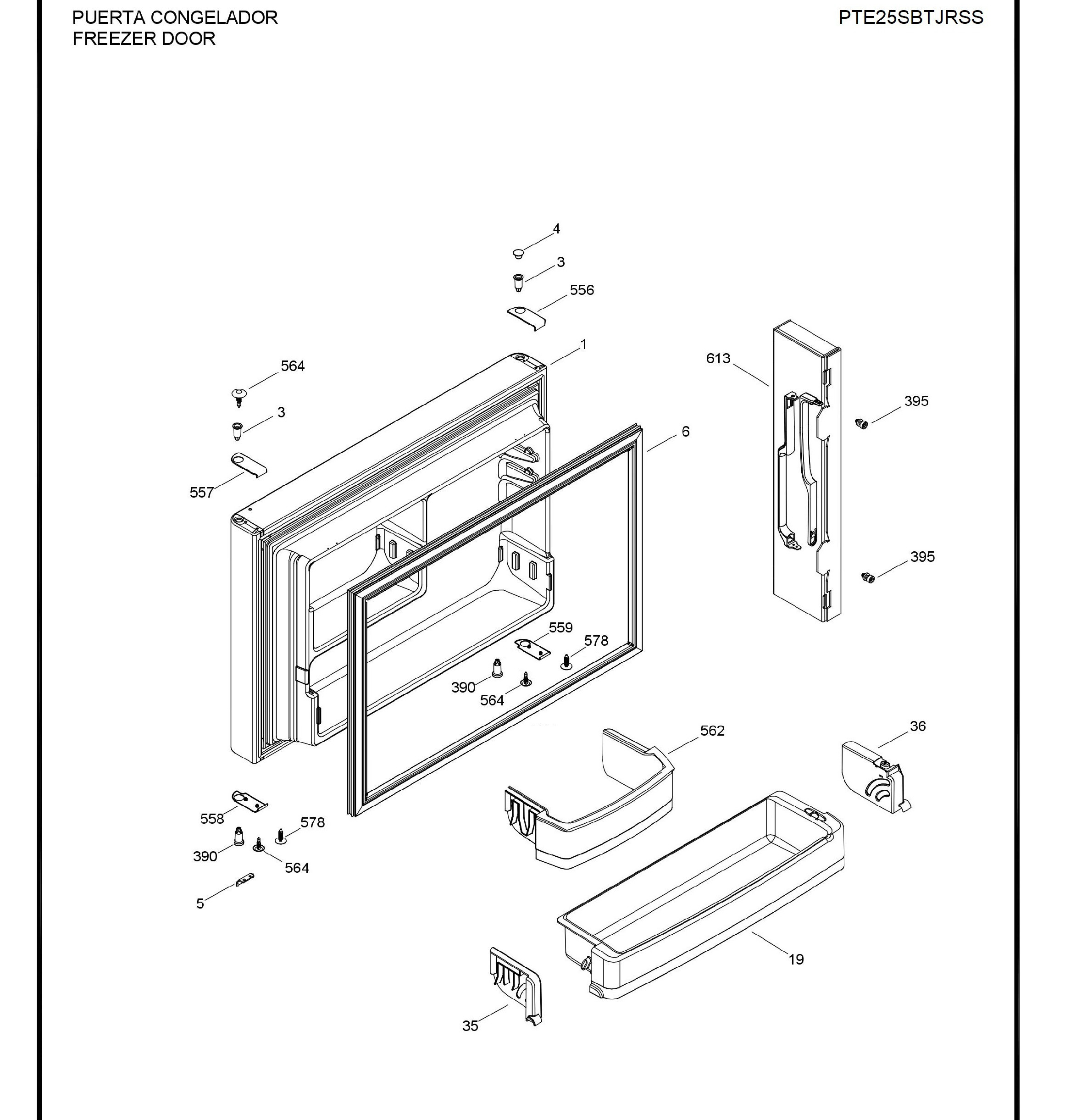 PTE25SBTJRSS Exploded View 1 appliance exploded-view parts diagram