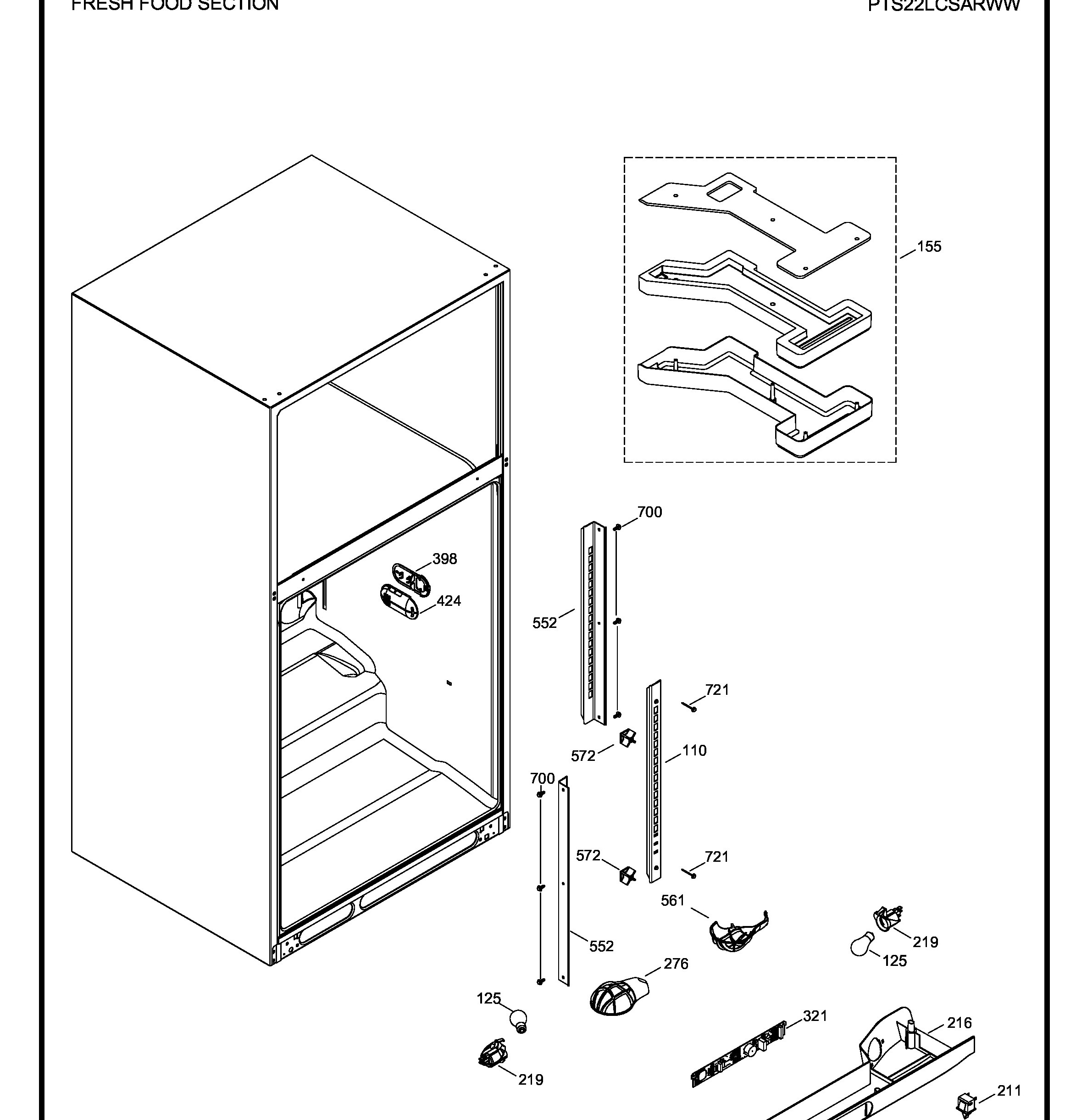 PTS22LCSARWW Exploded View 4 appliance exploded-view parts diagram