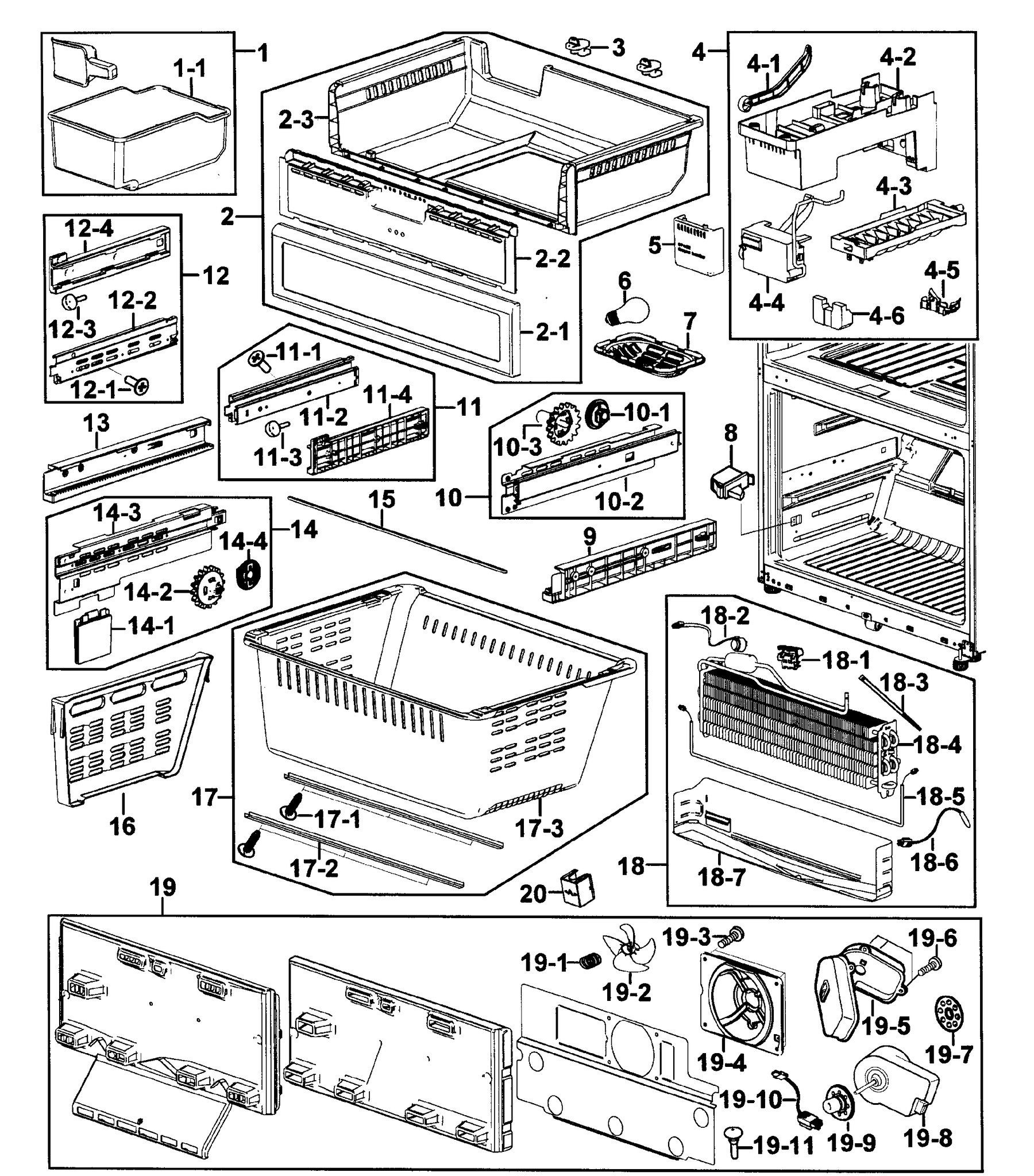 RF266AASH Freezer appliance exploded-view parts diagram