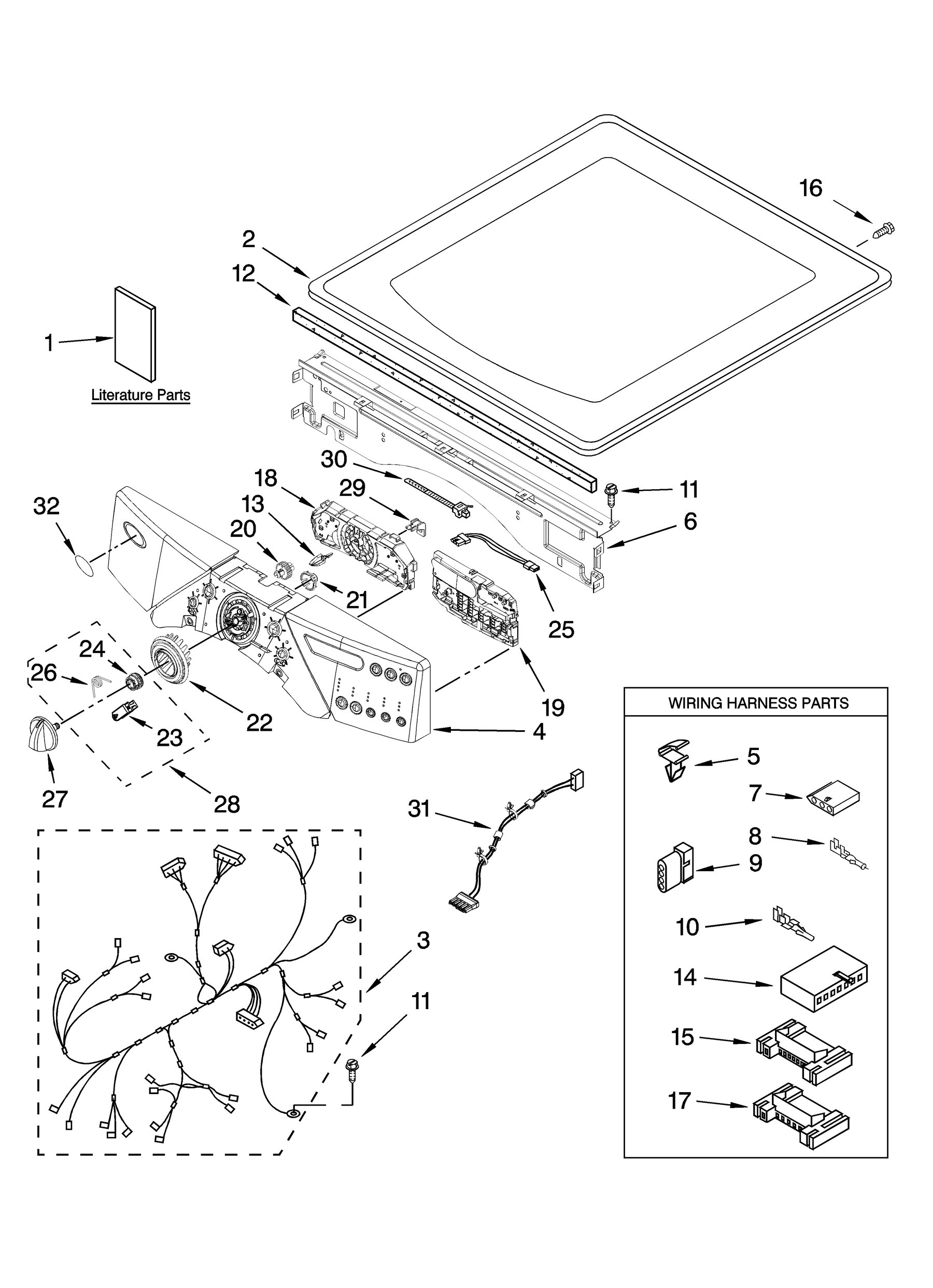 WED9300VU0 Top and console parts appliance exploded-view parts diagram