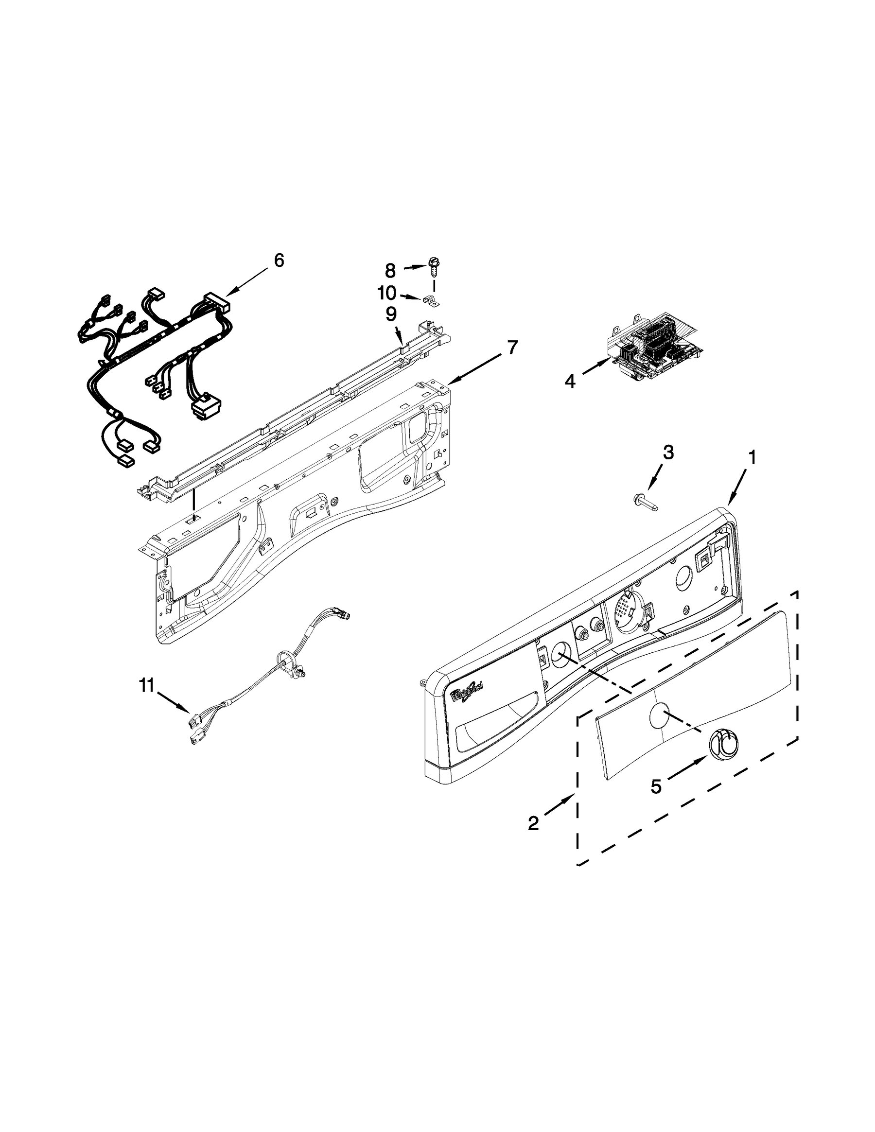 WFW61HEBW0 Control panel parts appliance exploded-view parts diagram