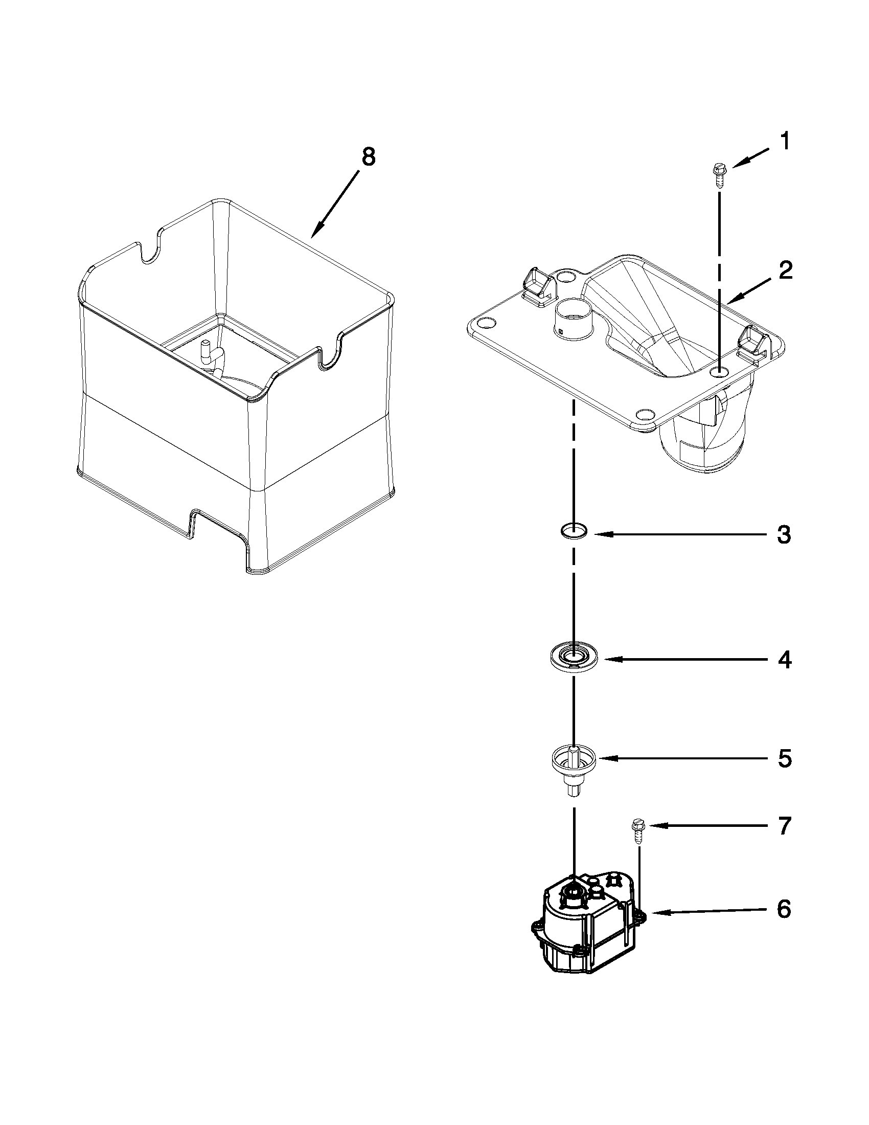 WRF736SDAW00 Motor and ice container parts appliance exploded-view parts diagram
