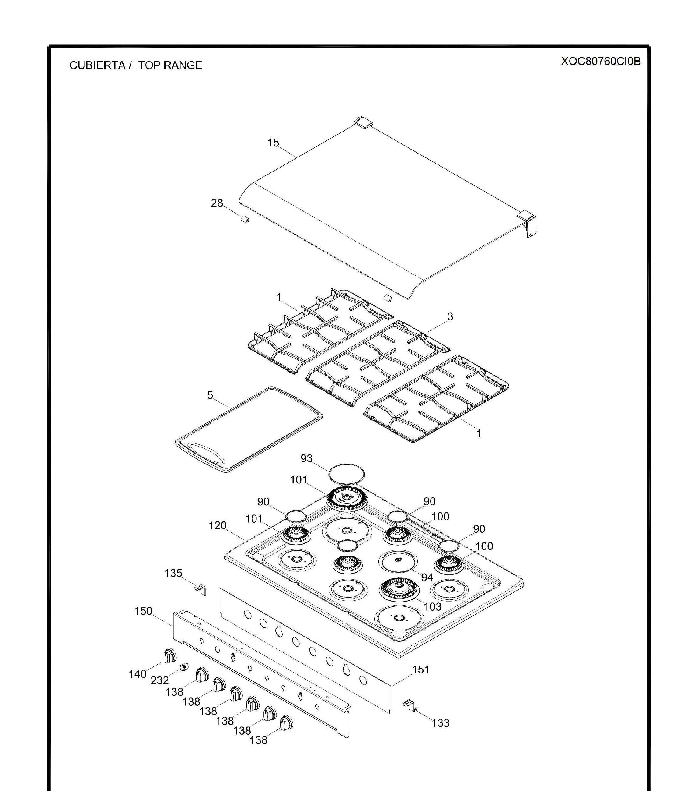 XOC80760CI0B Exploded View 1 appliance exploded-view parts diagram
