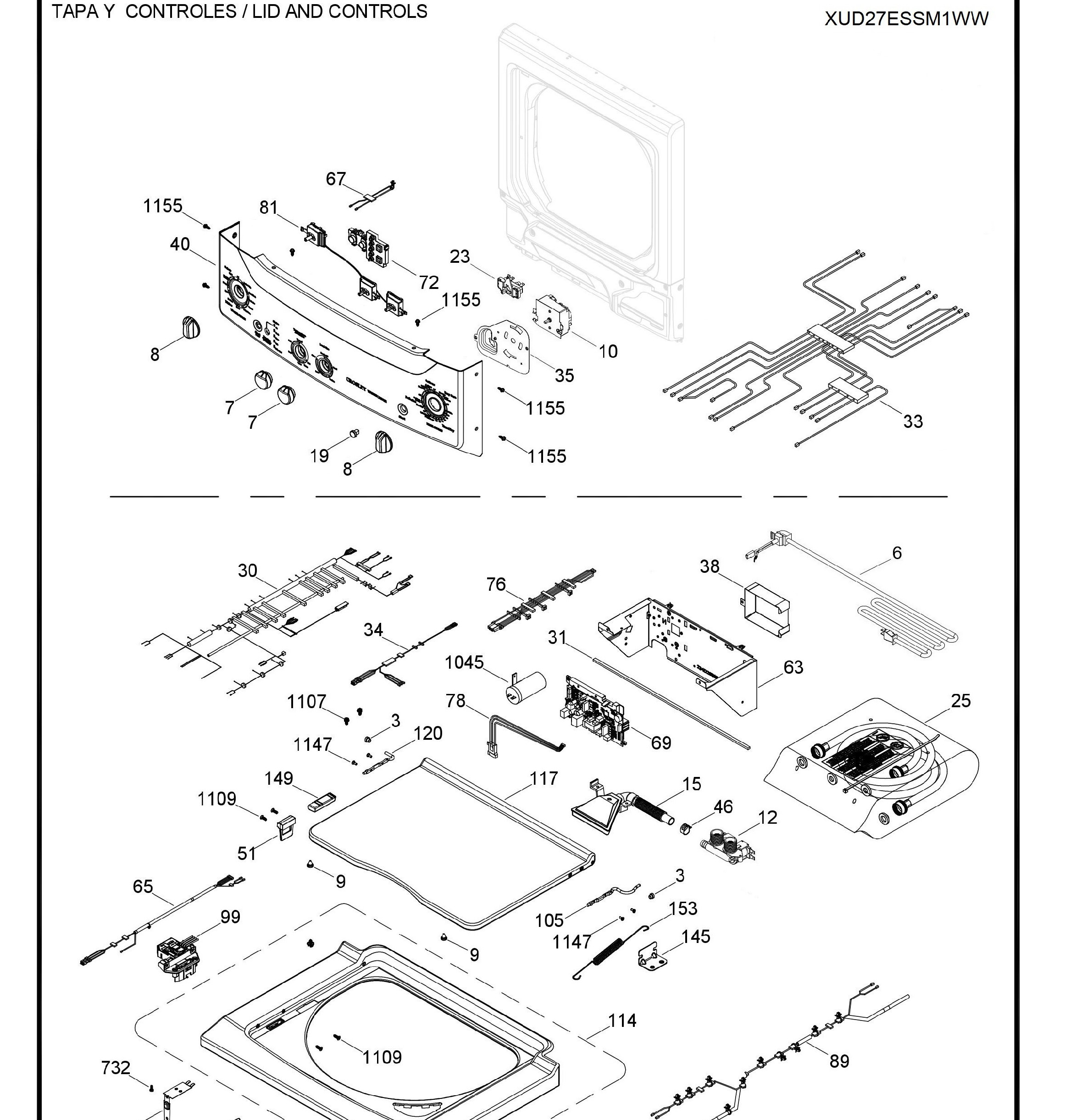 XUD27ESSM1WW Exploded View 1 appliance exploded-view parts diagram