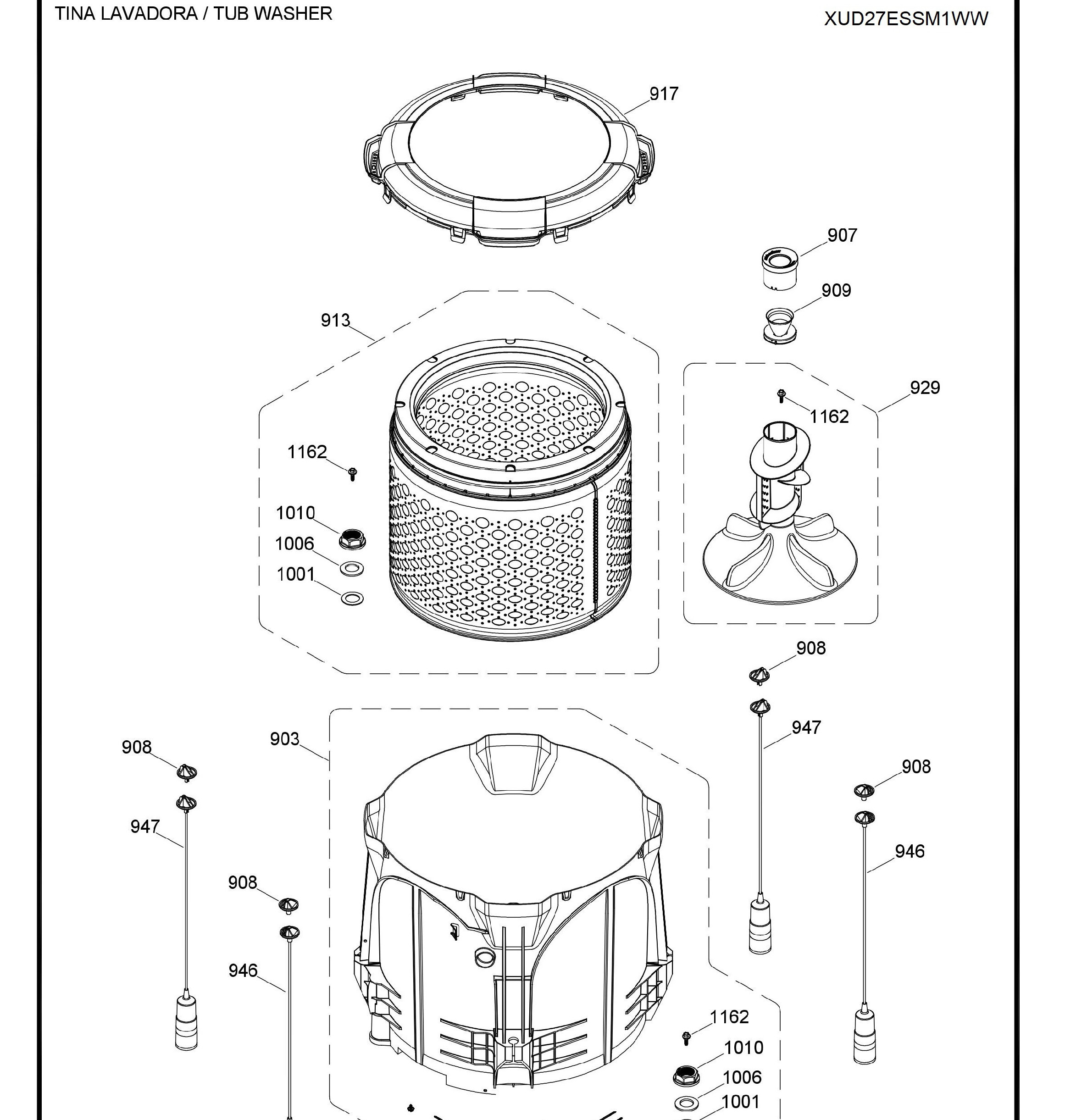 XUD27ESSM1WW Exploded View 6 appliance exploded-view parts diagram