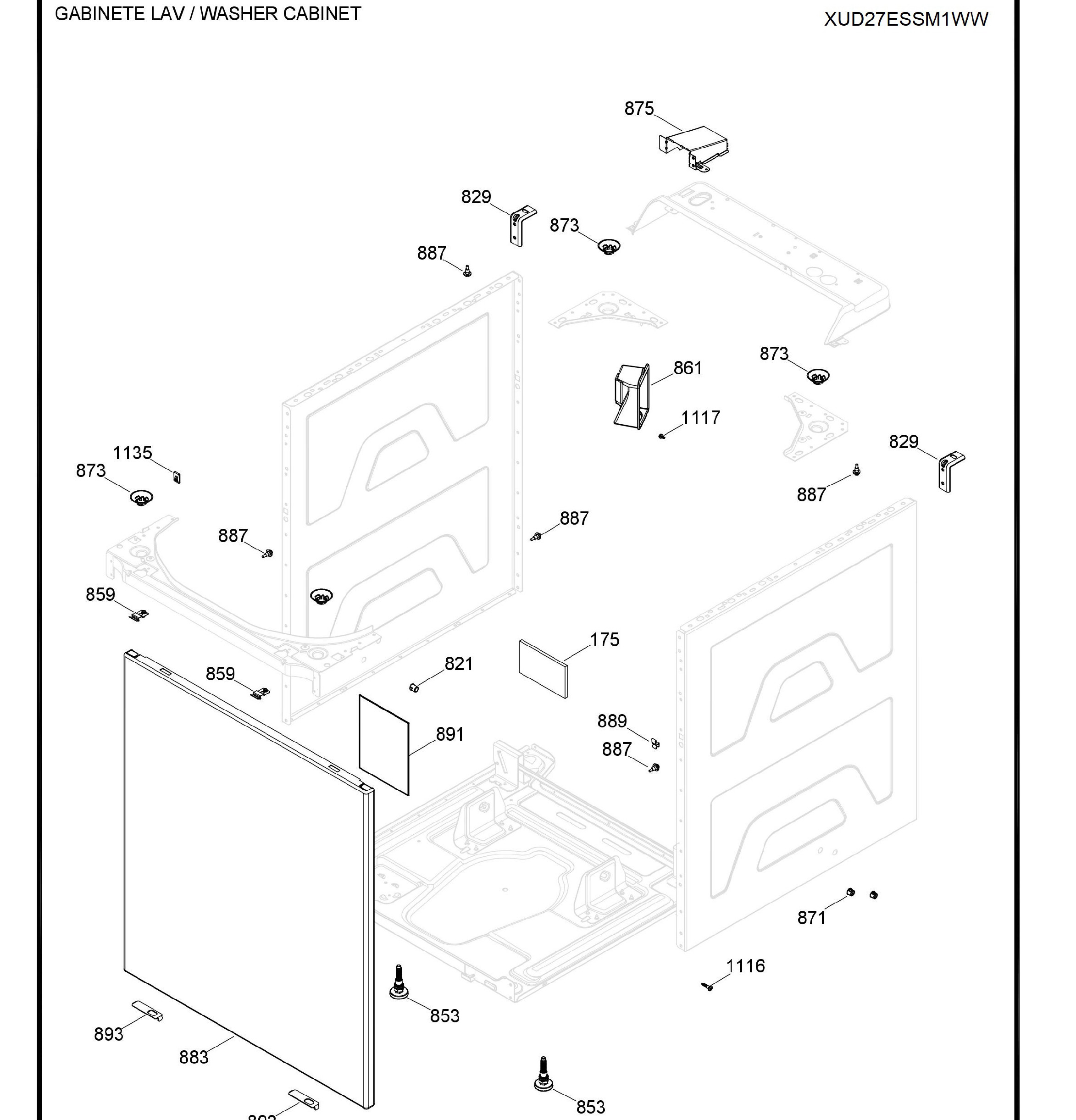 XUD27ESSM1WW Exploded View 5 appliance exploded-view parts diagram