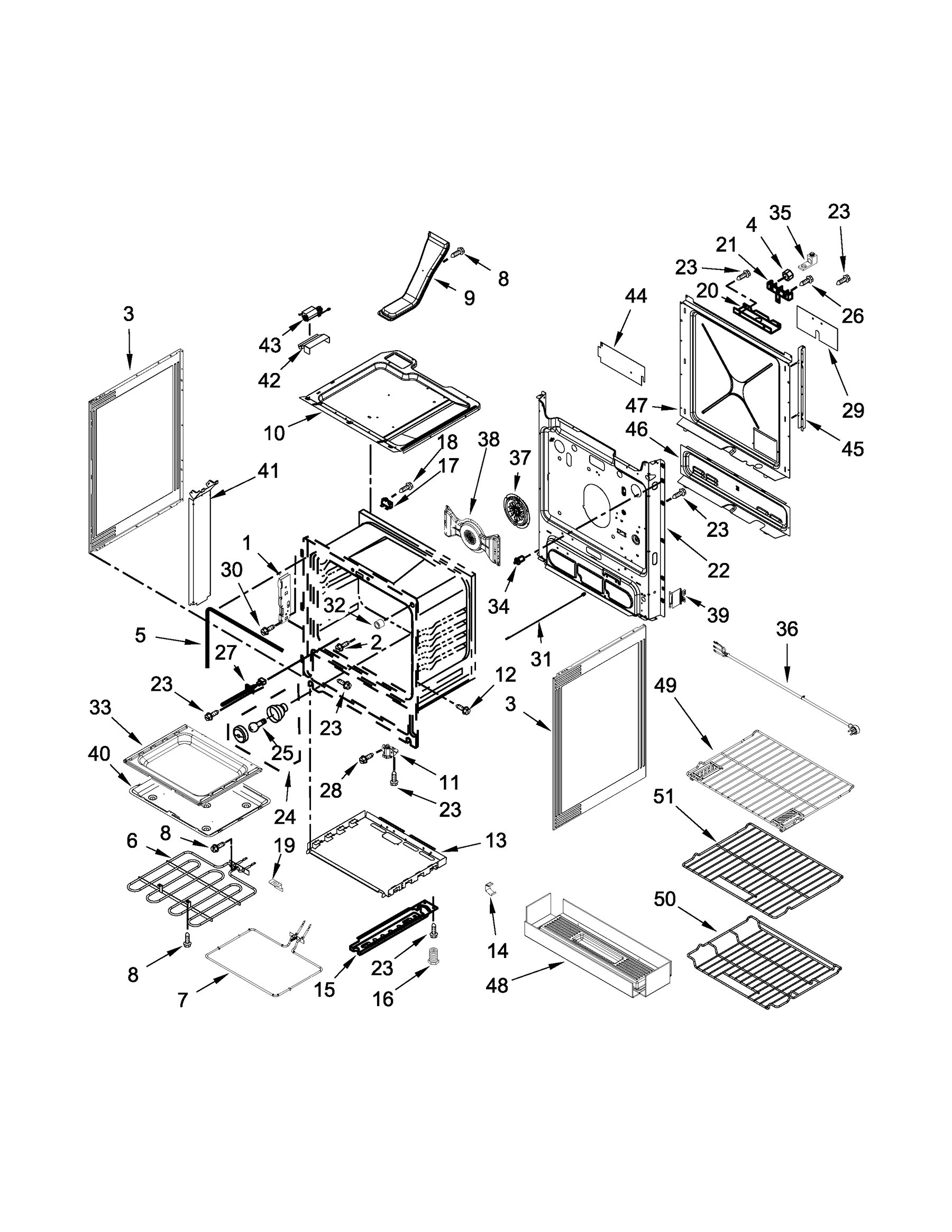 YKSEG700EBL0 Chassis parts appliance exploded-view parts diagram