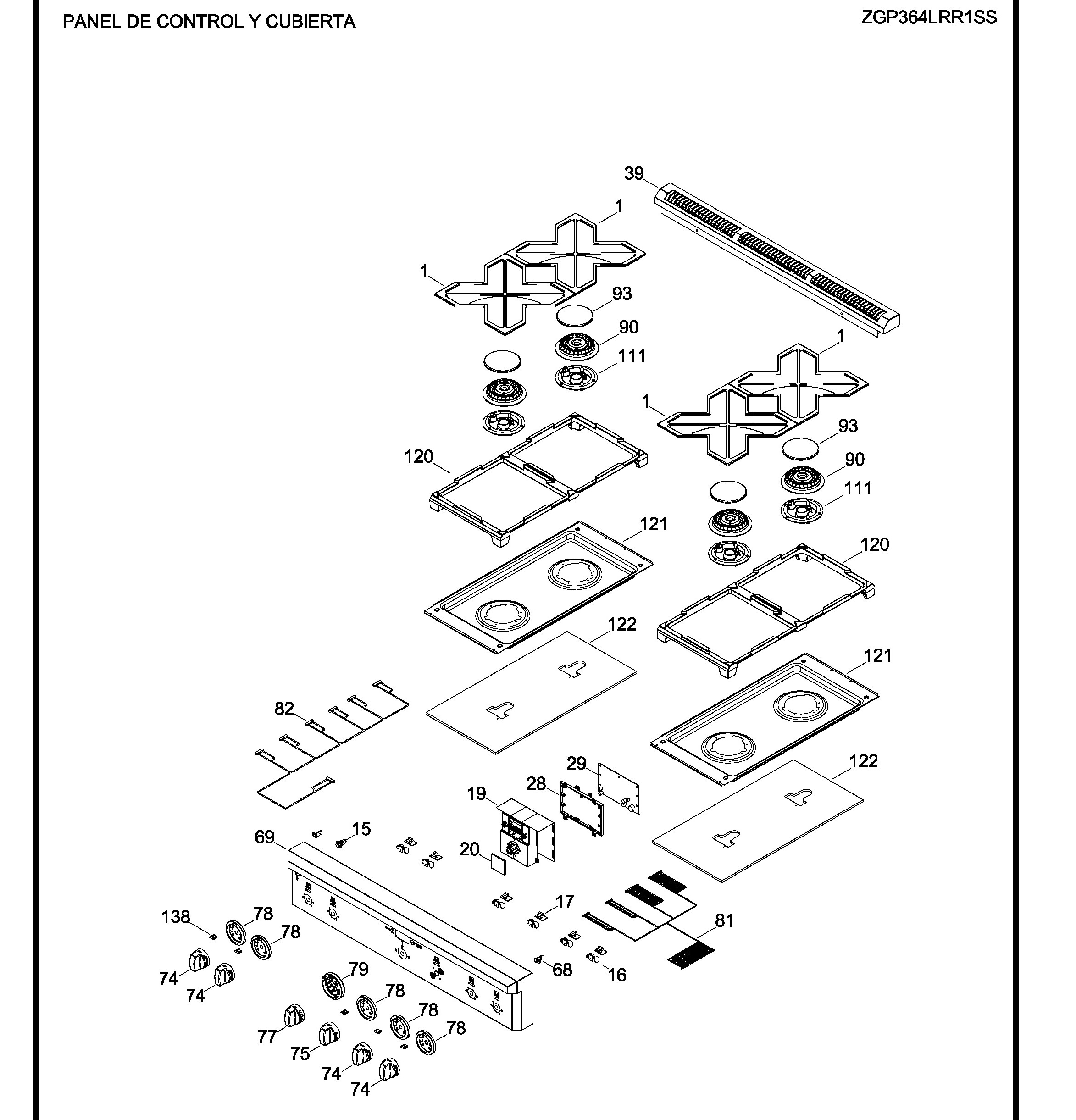 ZGP364LRR1SS Exploded View 1 appliance exploded-view parts diagram