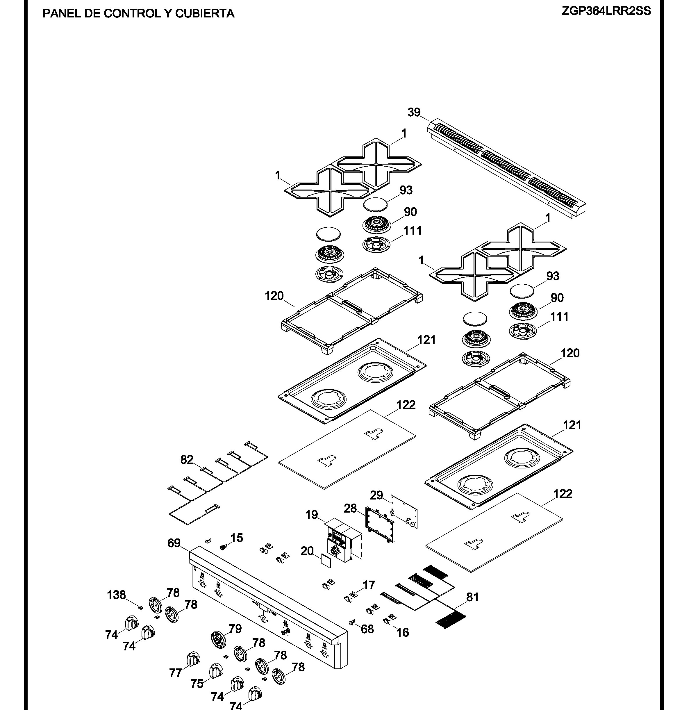 ZGP364LRR2SS Exploded View 1 appliance exploded-view parts diagram